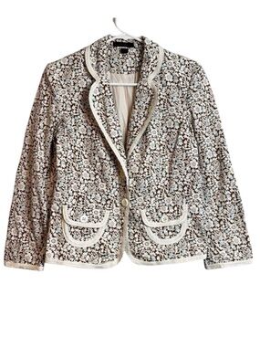 Express Light Brown & Blue Cotton Floral Spring Blazer FLAW